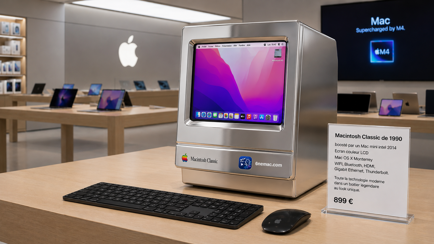 Restomod Classic Chrome — coque Macintosh Classic chromée avec Mac mini