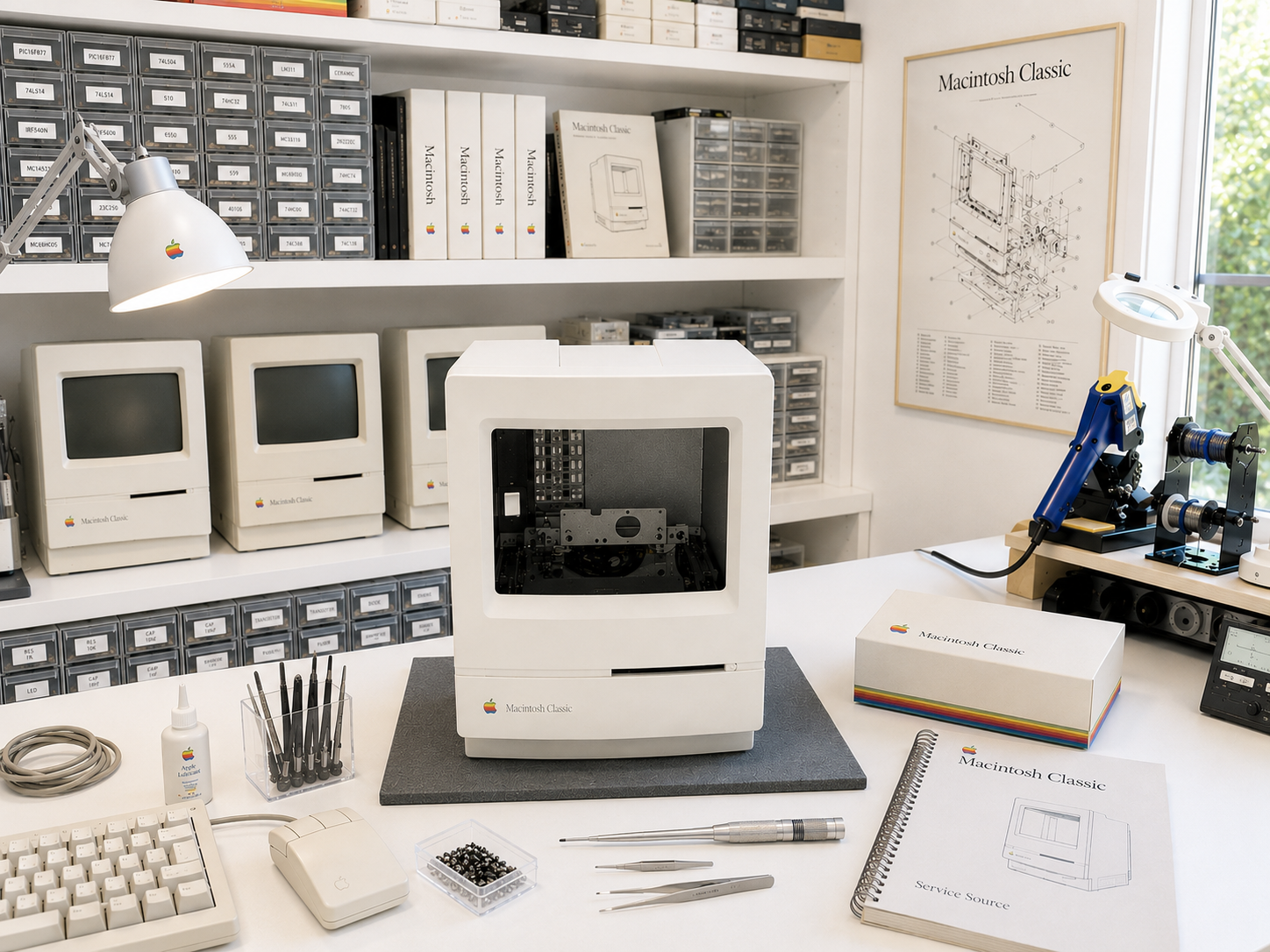 L’atelier où débute chaque restauration Macintosh Classic